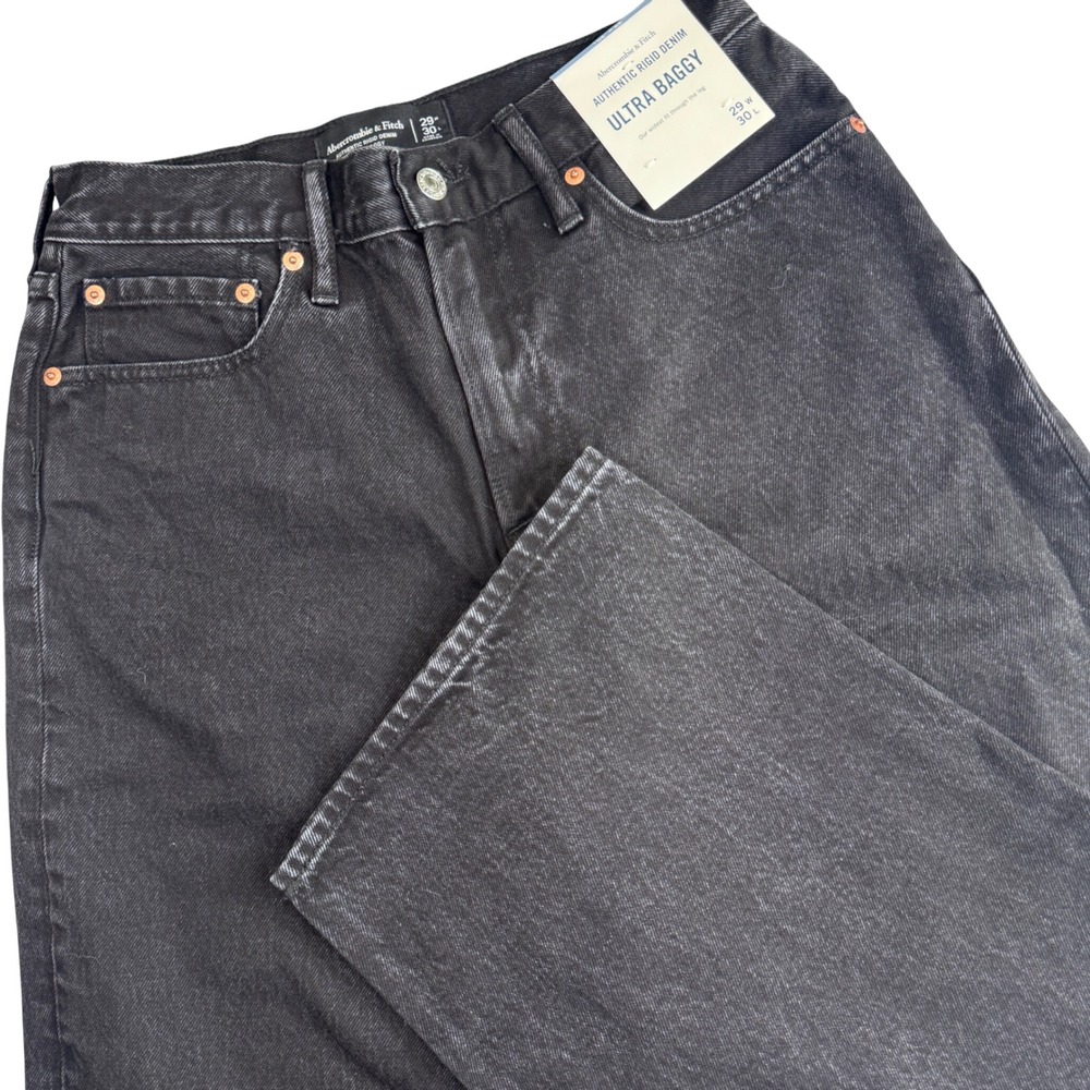 Abercrombie & Fitch Ultra Baggy Jeans Men 29x29 Black Authentic Rigid Denim NEW